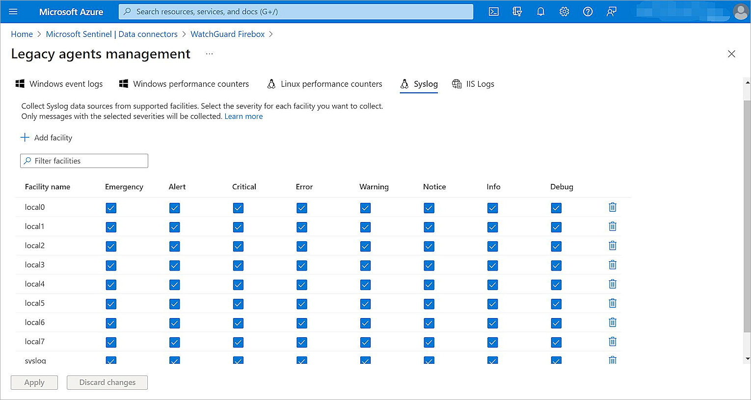 Screen shot of the Agents configuration